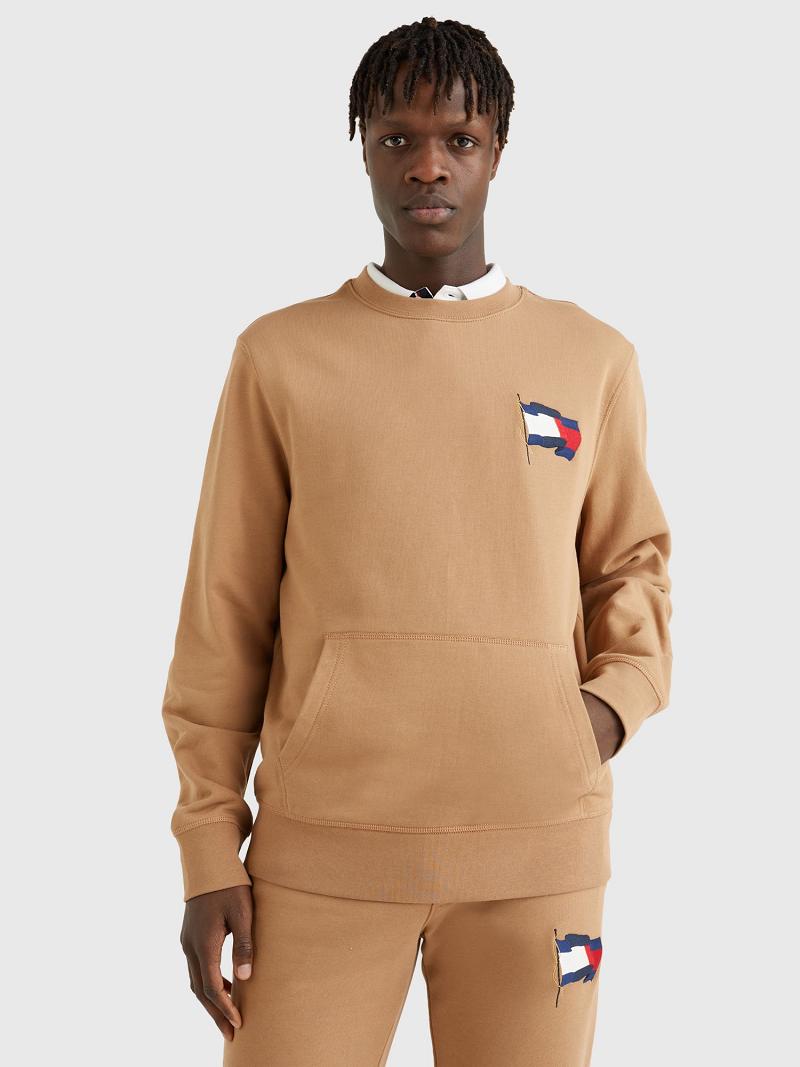 Férfi Tommy Hilfiger Wavy Flag Pulóverek Barna | HU 924NWY